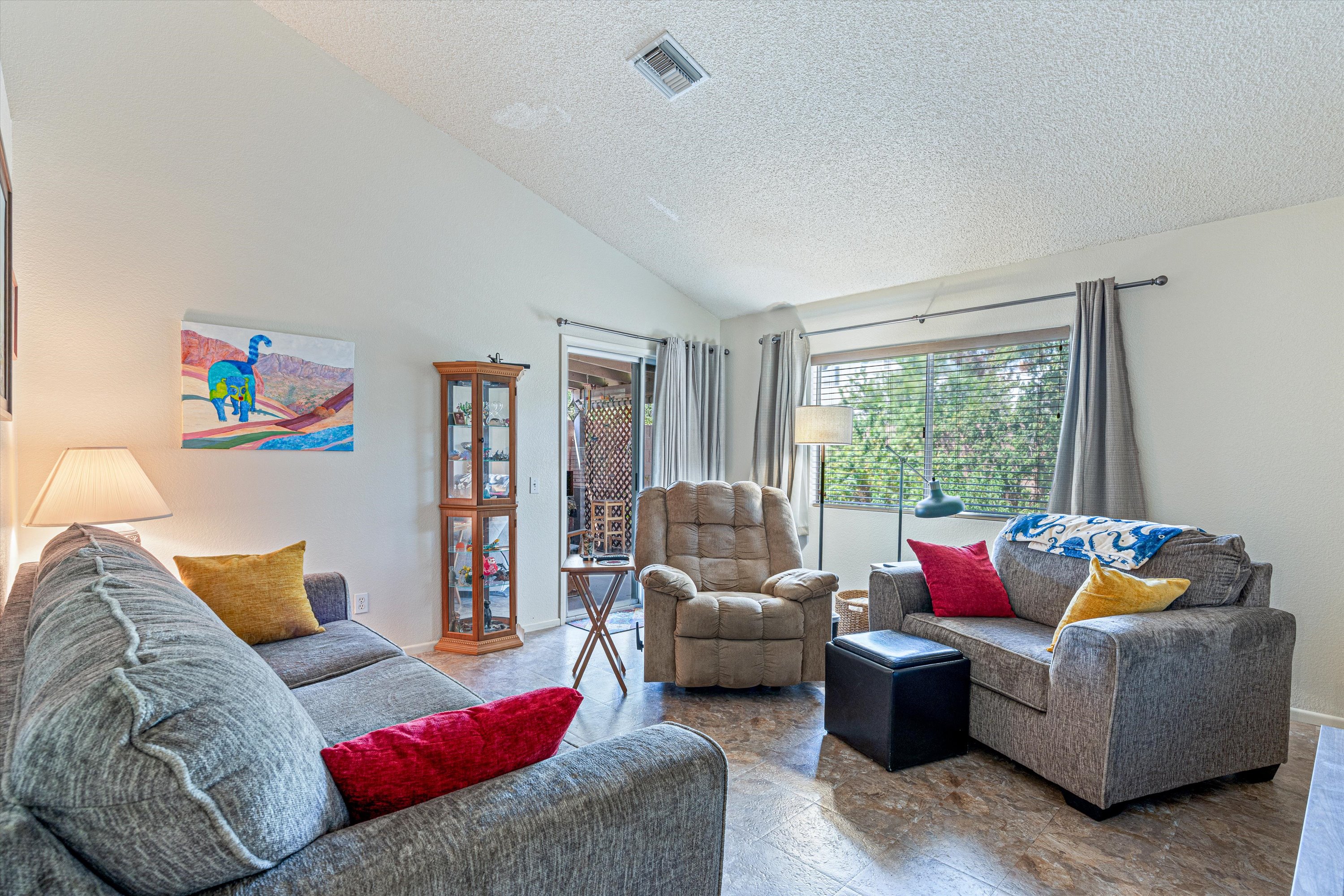 Living room with vaulted ceilings in a detached single-family home in Tucson