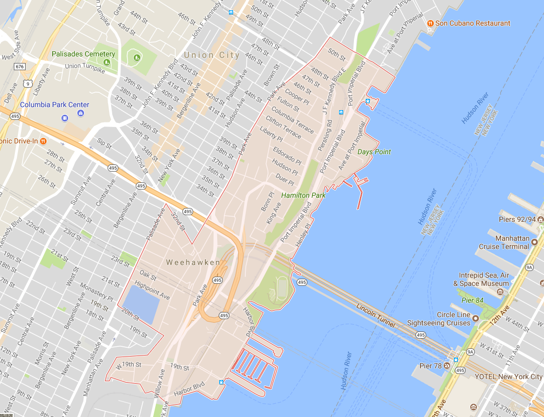 Map of Weehawken NJ