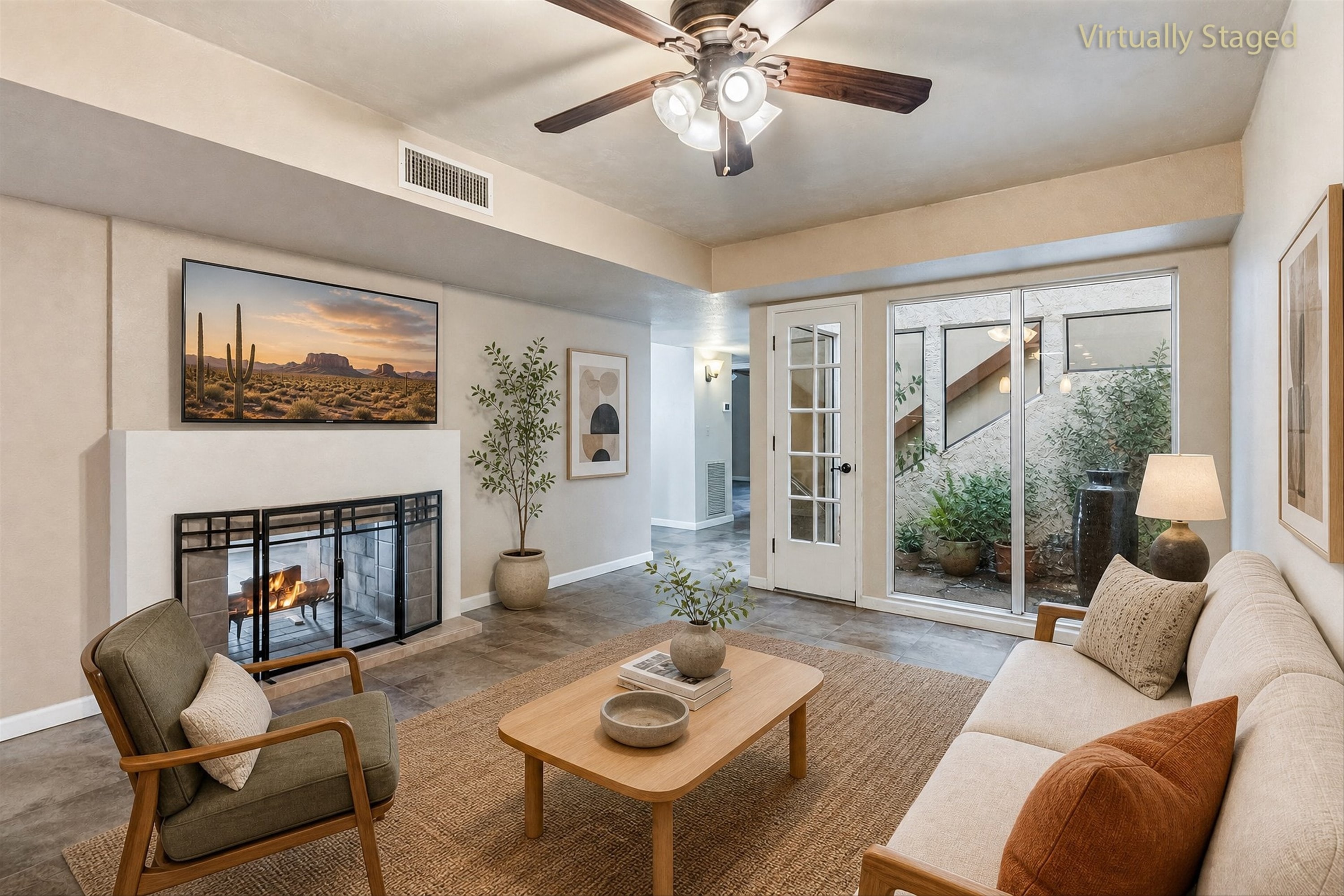 Interior atrium with water feature at 7345 E Cascada Circle in Tucson